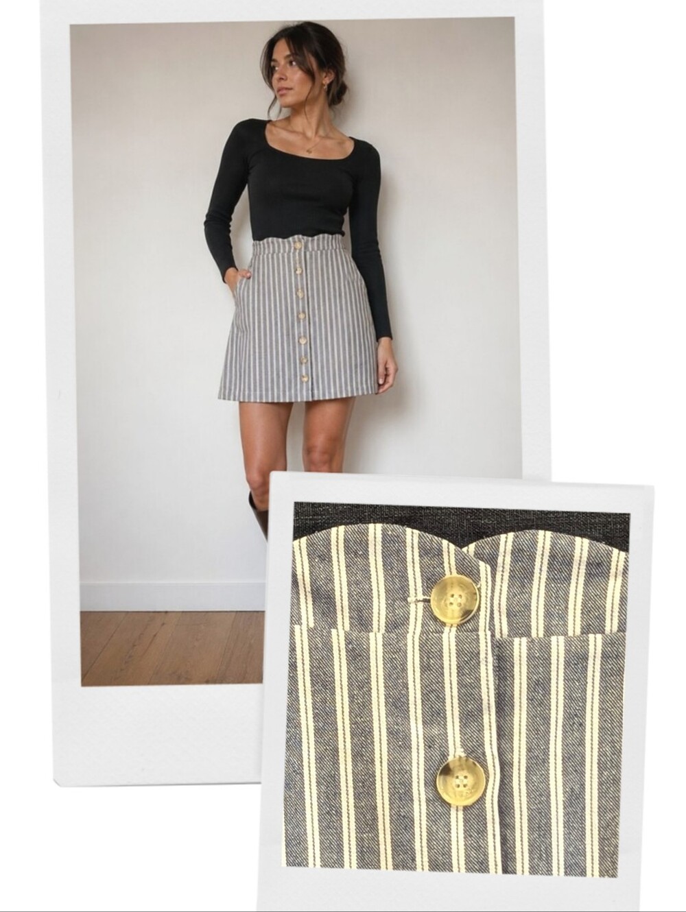 Blu Pepper Day to Day Striped Scalloped Waist Mini Skirt Blue & White Medium